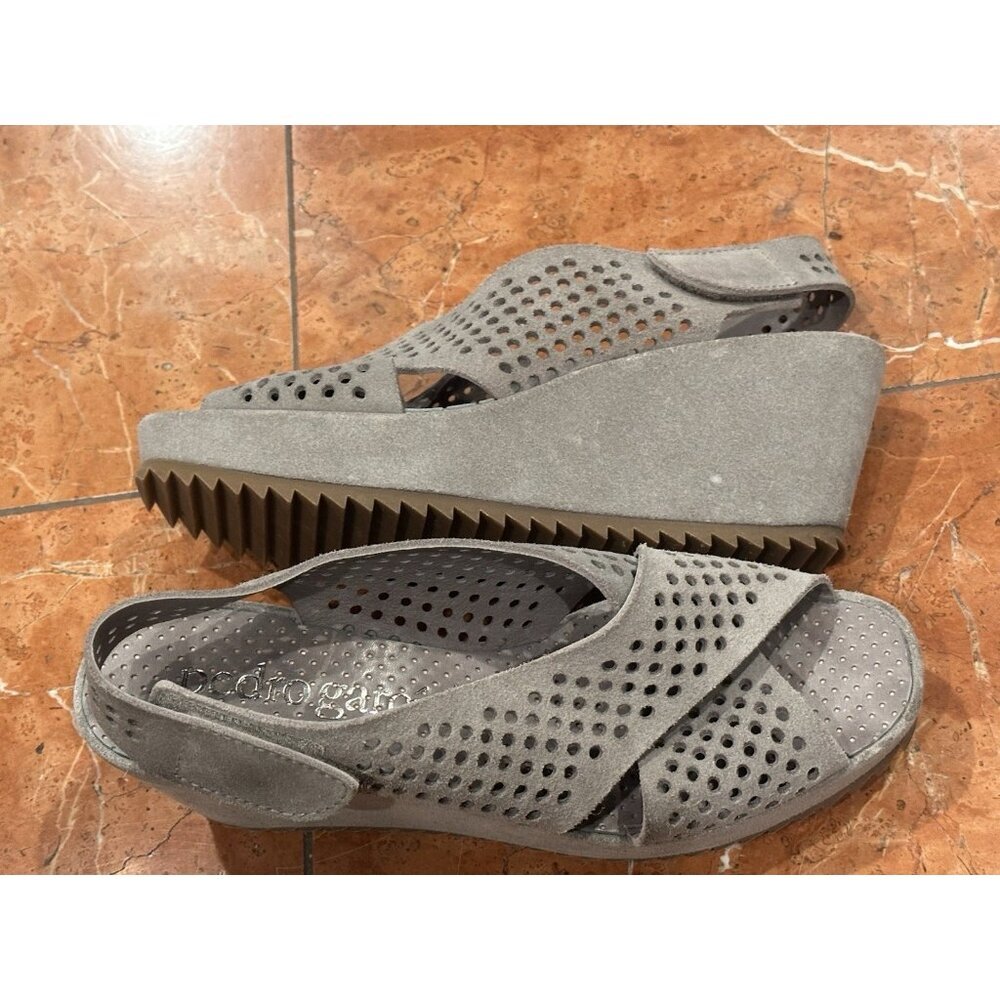 PEDRO GARCIA FEDERICA CROSSOVER GREY SUEDE LEATHER SLINGBACK SANDALS WEDGE M LN - Picture 3 of 8